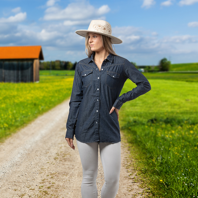 's_Denim_Western_Shirt-Front_Print-Modeled