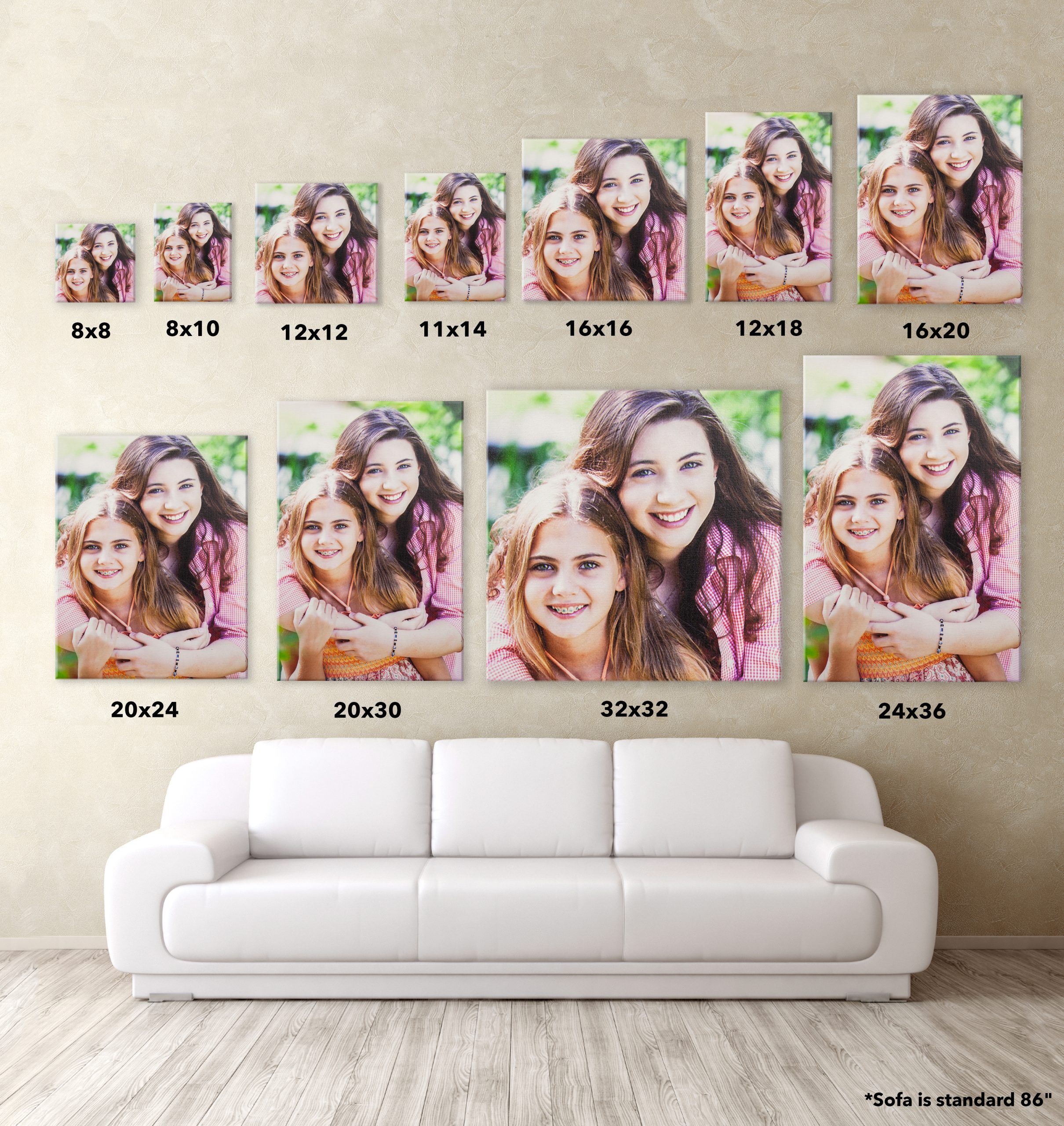 gallery wrapped canvases sizes