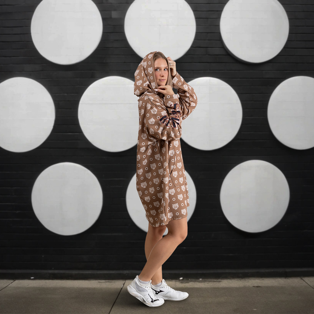 Hooded Fleece Dress Side - Hood Up