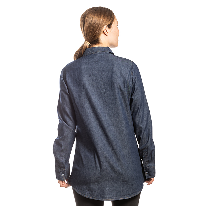 Women's_Denim_Western_Shirt-Back_Blank-Modeled